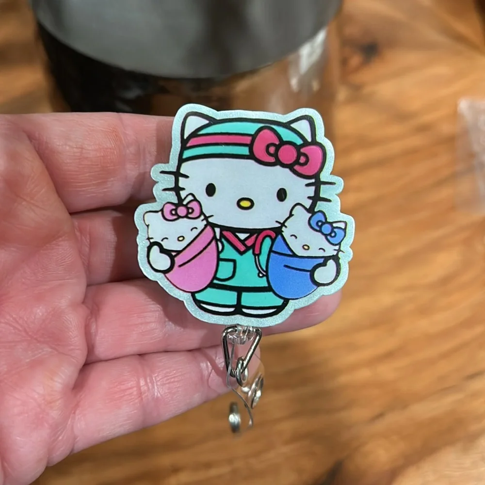 Hello Kitty Nurse Badge Reel - Retractable Twin Babies ID Holder OB / GYN C3